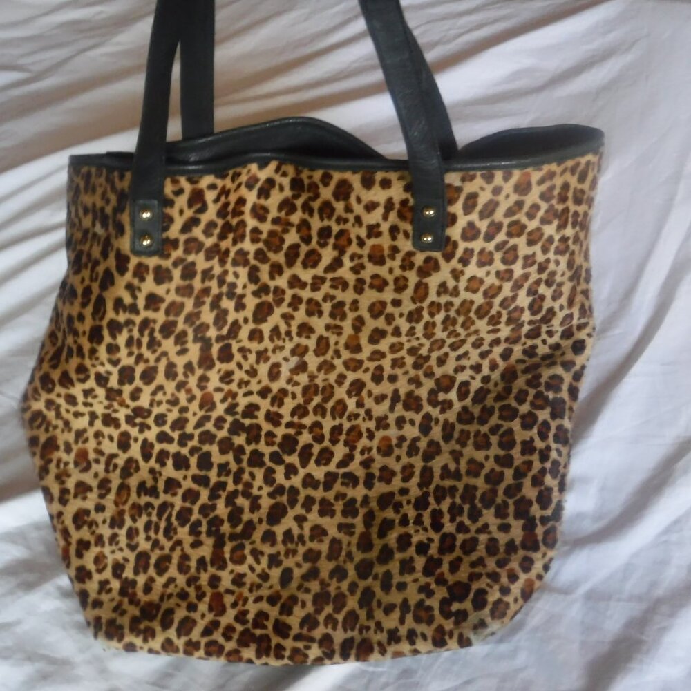 Leppard Hair Purse Luciana Verde Large  Leather  Tiger Leppard print Faux Hair